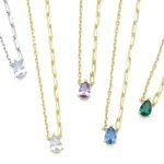 Ασημένιο Κολιέ με πουάρ πέτρα & Διπλή καδένα- Zircon