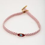 Ασημένιο Βραχιόλι Μάρτης- Οβάλ Μάτι- Σμάλτο Κόκκινο