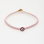 Ασημένιο Βραχιόλι Μάρτης- Στρογγυλό Μάτι- Σμάλτο Κόκκινο