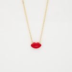 Ασημένιο Κολιέ Lips- Σμάλτο Κόκκινο