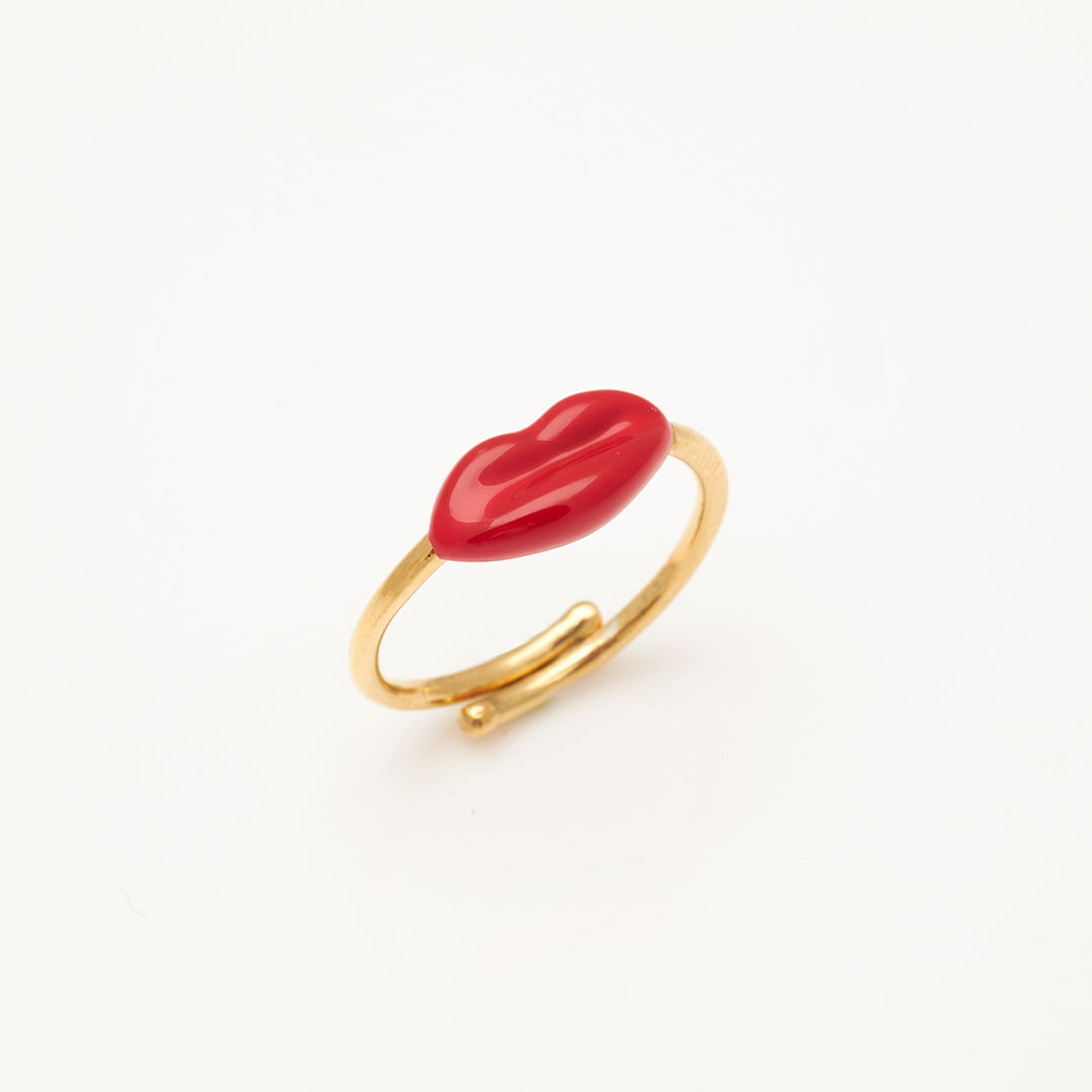 Ασημένιο Δαχτυλίδι Lips- Σμάλτο Κόκκινο