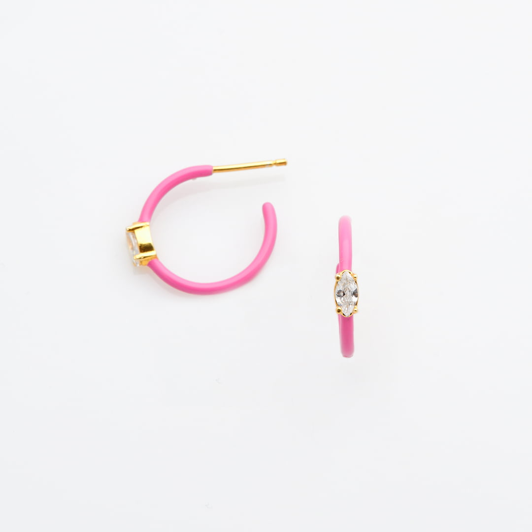 Ασημένια Σκουλαρίκια Elegant Hoops- Σμάλτο Pink Nosegay