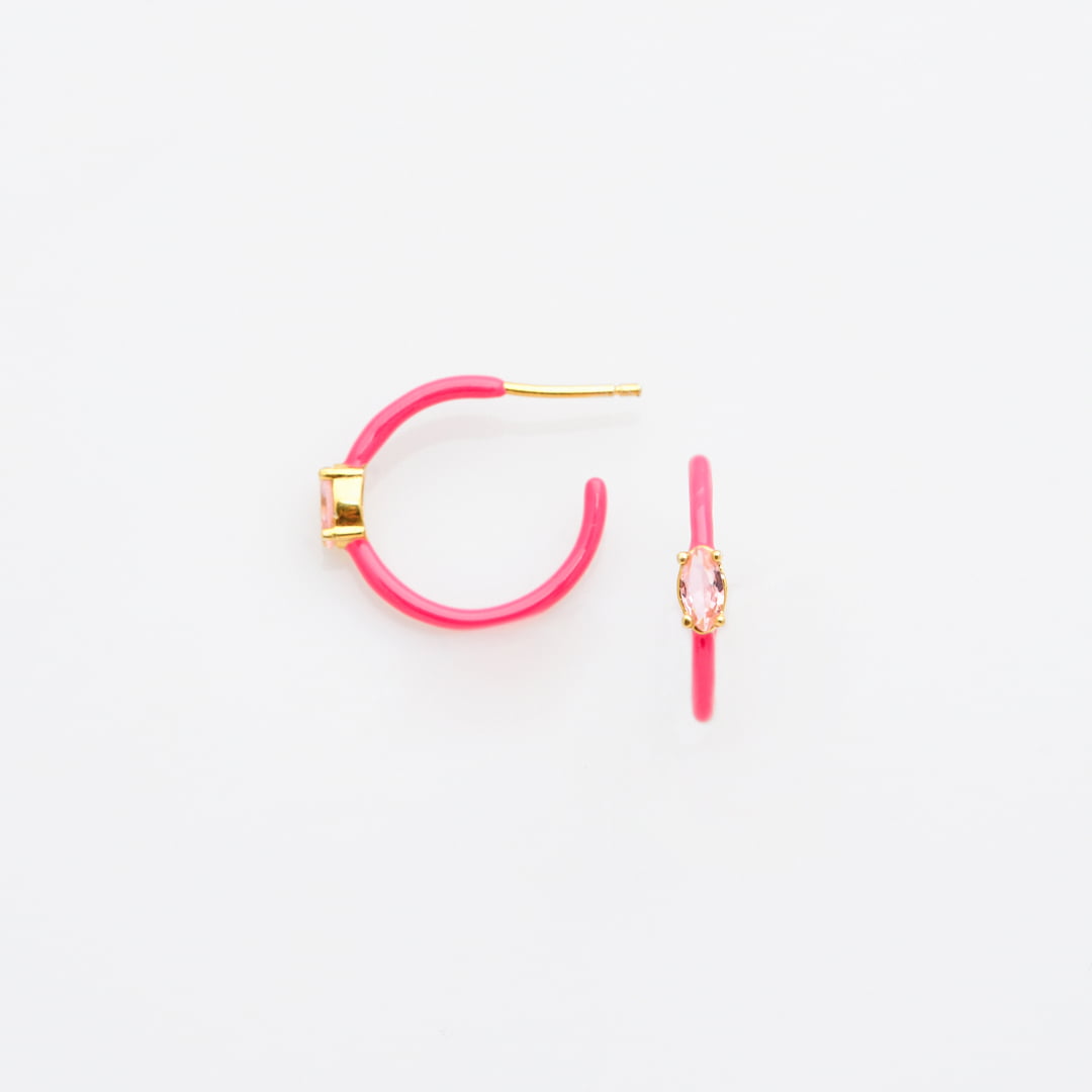 Ασημένια Σκουλαρίκια Elegant Hoops- Σμάλτο Pink Cosmos