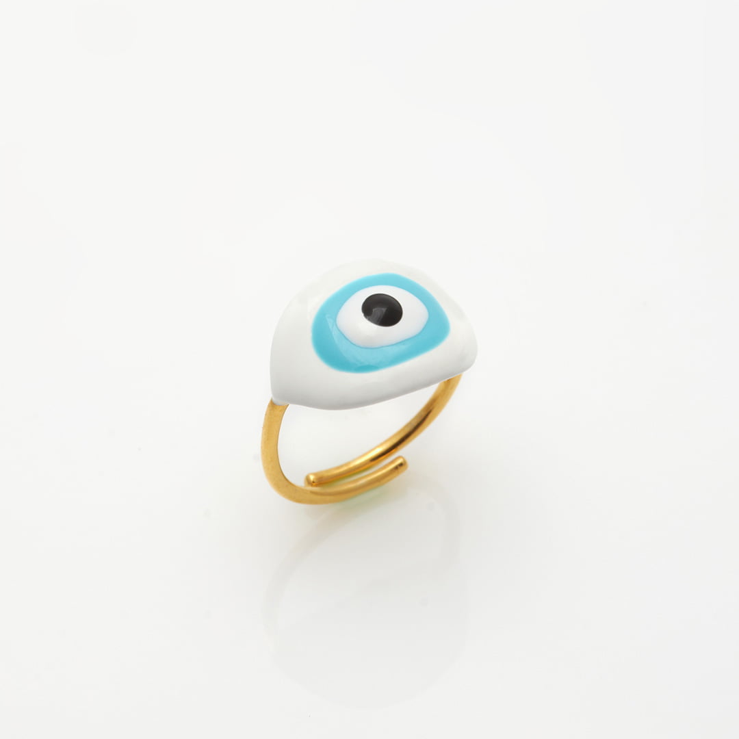 Ασημένιο Δαχτυλίδι Votsalo Eye- Σμάλτο White