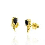 Ασημένιο Σκουλαρίκι Mini Feather- Black