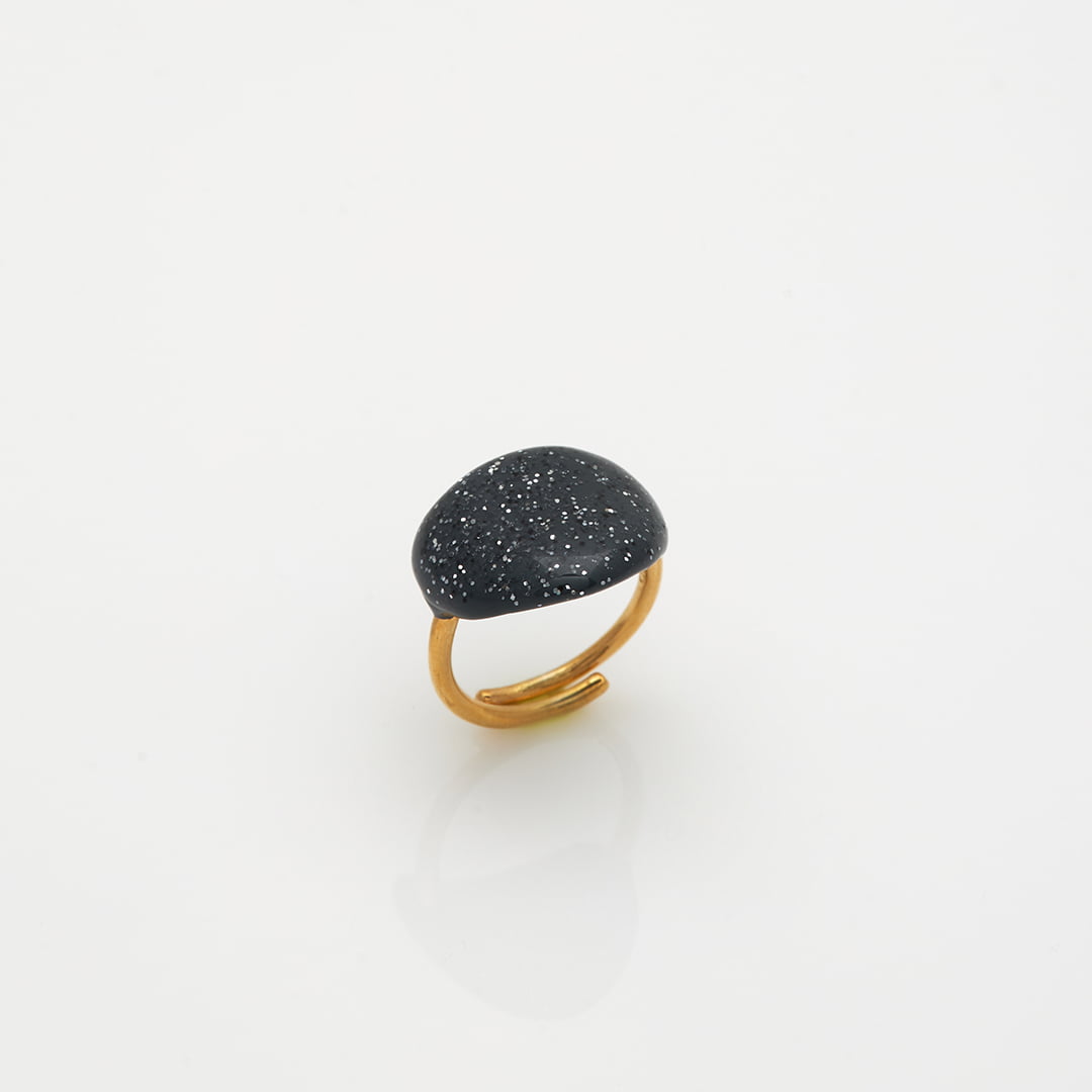 Ασημένιο Δαχτυλίδι Votsalo 03- Σμάλτο Charcoal/ Glitter