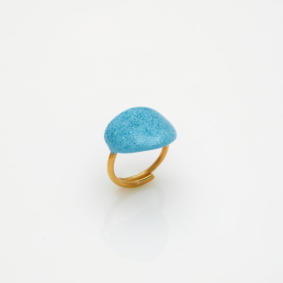 Ασημένιο Δαχτυλίδι Votsalo 03- Σμάλτο Light Blue/ Glitter