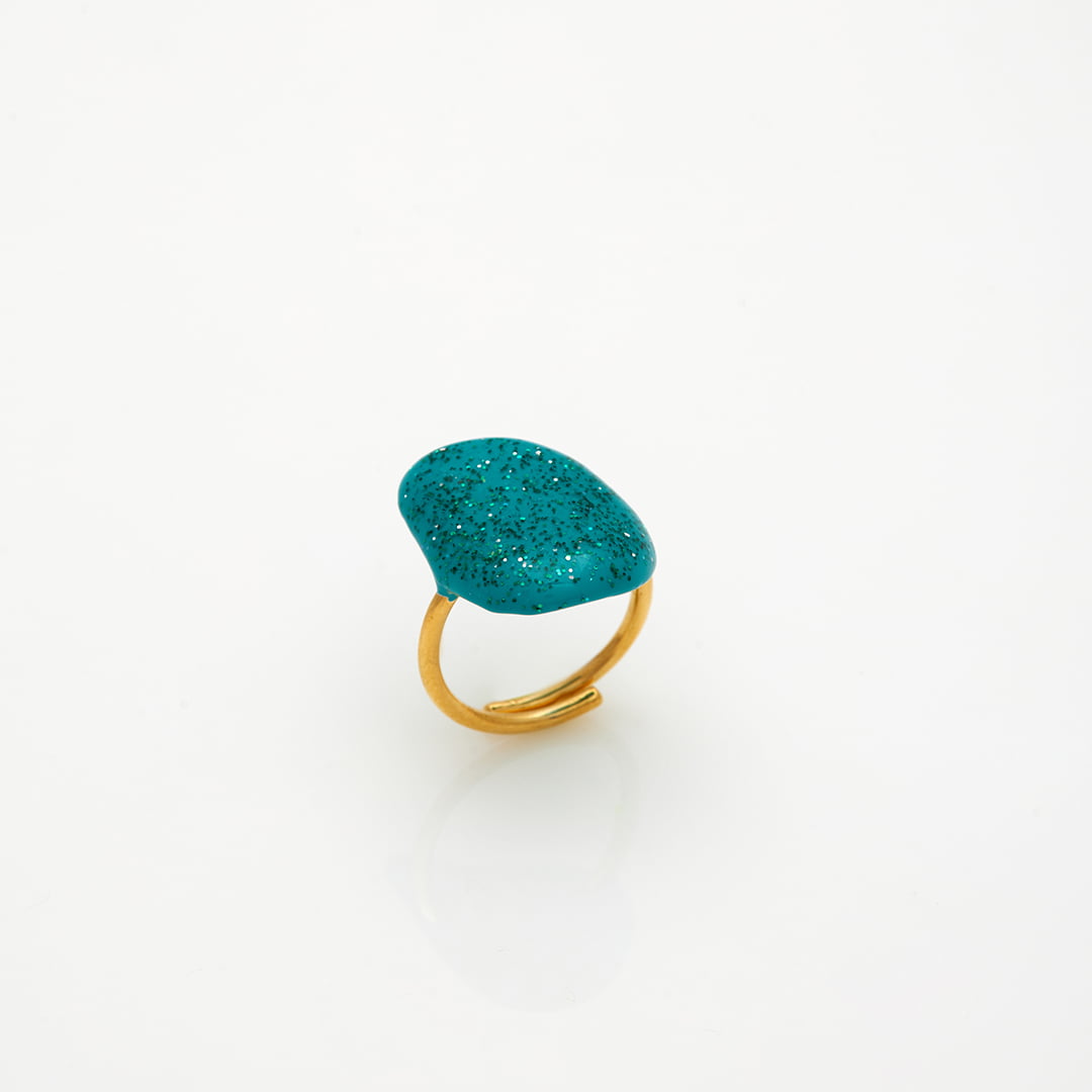 Ασημένιο Δαχτυλίδι Votsalo 05- Σμάλτο Petrol/ Glitter